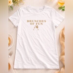 J. Crew White Tee with Gold 'Brunches of Fun' Design